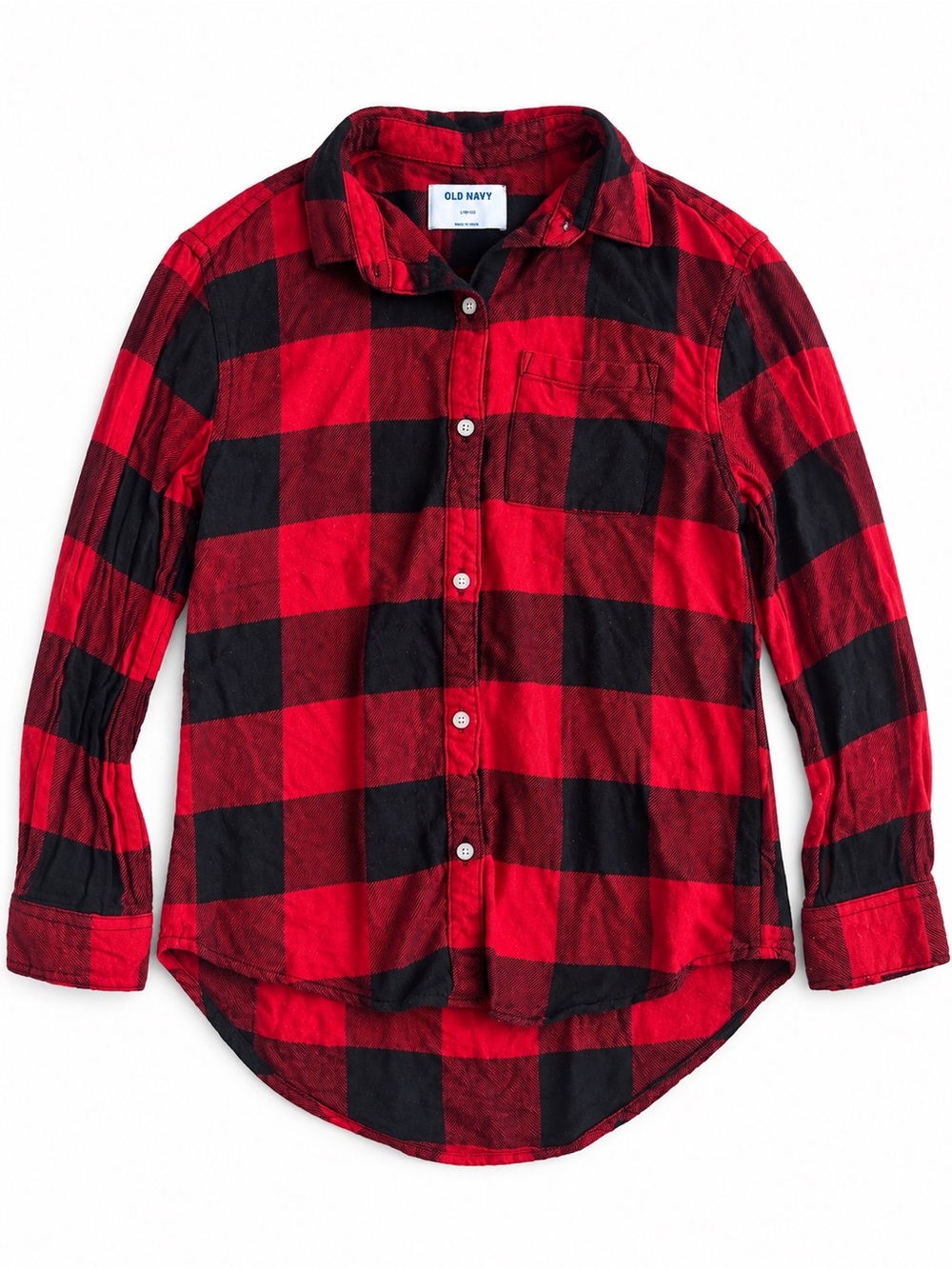 Old Navy Buffalo Plaid Flannel Shirt Red Black Girls Large 10-12